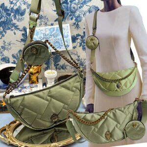 🆕 KURT GEIGER LONDON 🧿 NWOT Recycled Nylon Moon Quilted Crossbody, Olive Green